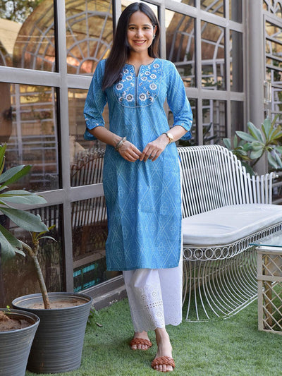 Bandhani Blue Printed Stylish Kurti With Cotton Pant | Bhadar